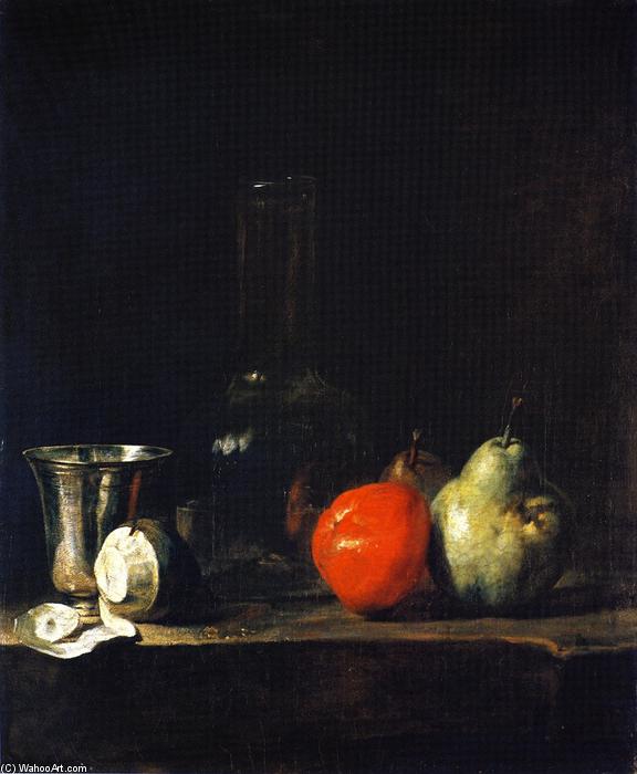 Carafe Of Water, Silver Goblet, Peeled Lemon, Apple And Pears — Jean-baptiste-siméon Chardin