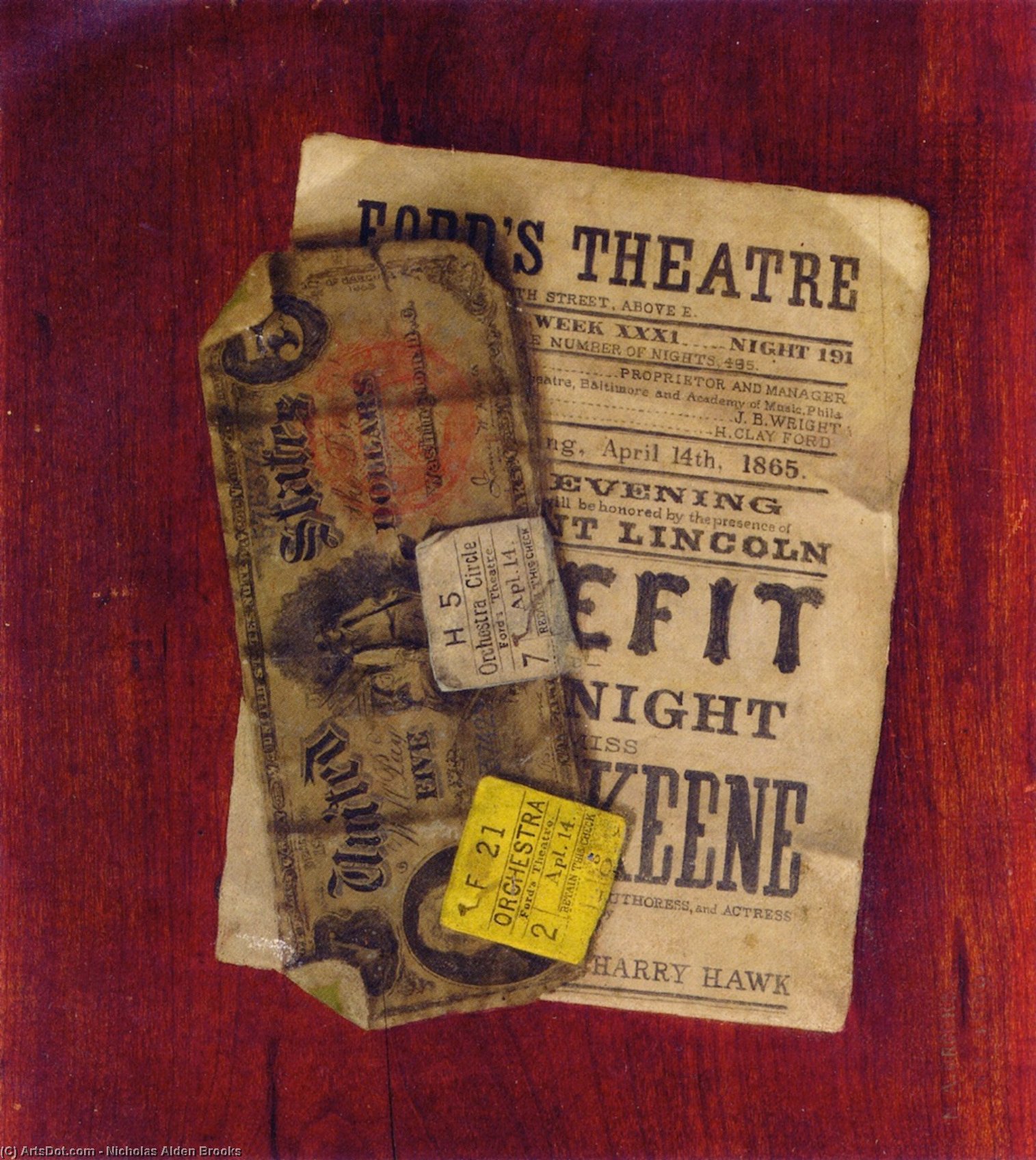 Fife Dollar Bill, Program And Ticket Stubs From Ford's Theater — Nicholas Alden Brooks