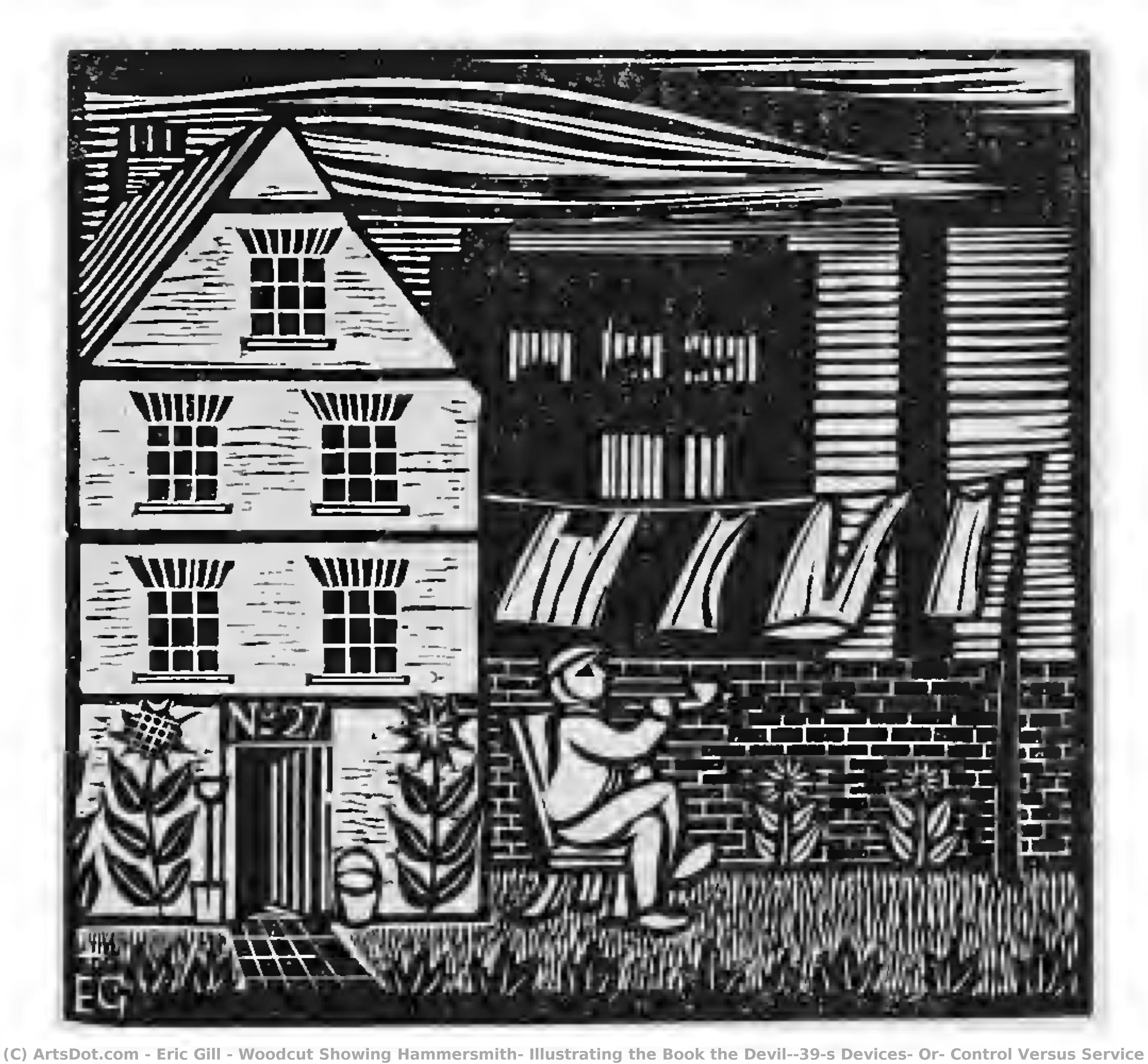 Woodcut Showing Hammersmith, Illustrating The Book The Devil's Devices, Or, Control Versus Service By Hilary Pepler — Eric Gill