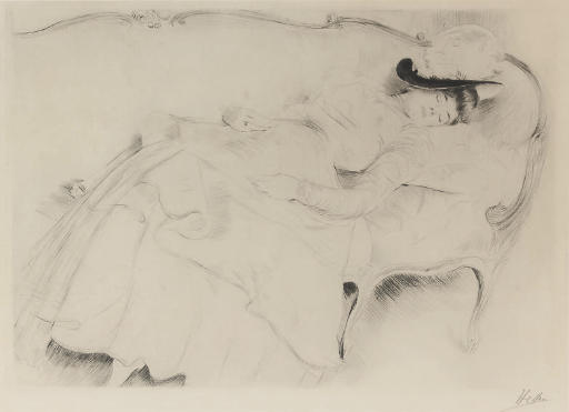 Woman In Hat Asleep On A Sofa — Paul César Helleu