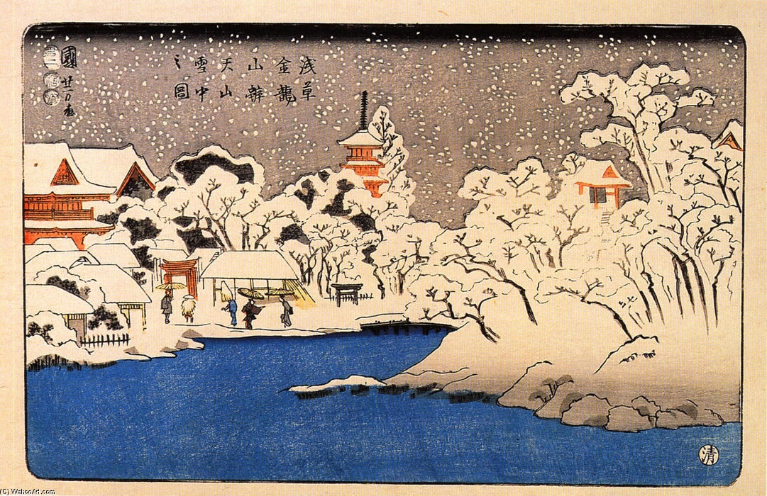 A Snowstorm At Kinryozan Temple — Utagawa Kuniyoshi