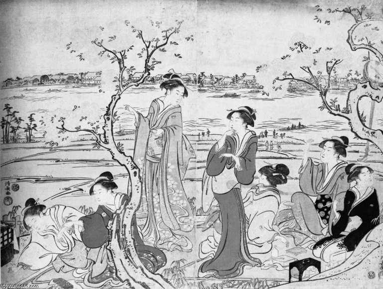 A View Of Blossoms On The Bank Of The Sumida — Torii Kiyonaga
