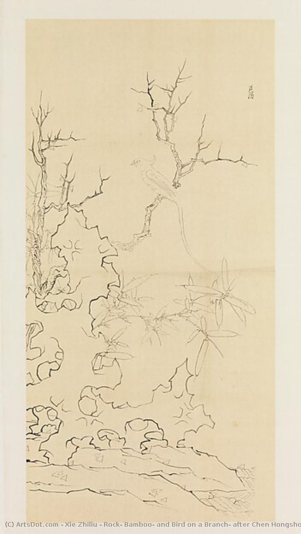 Rock, Bamboo, And Bird On A Branch, After Chen Hongshou — Šie Žiliu