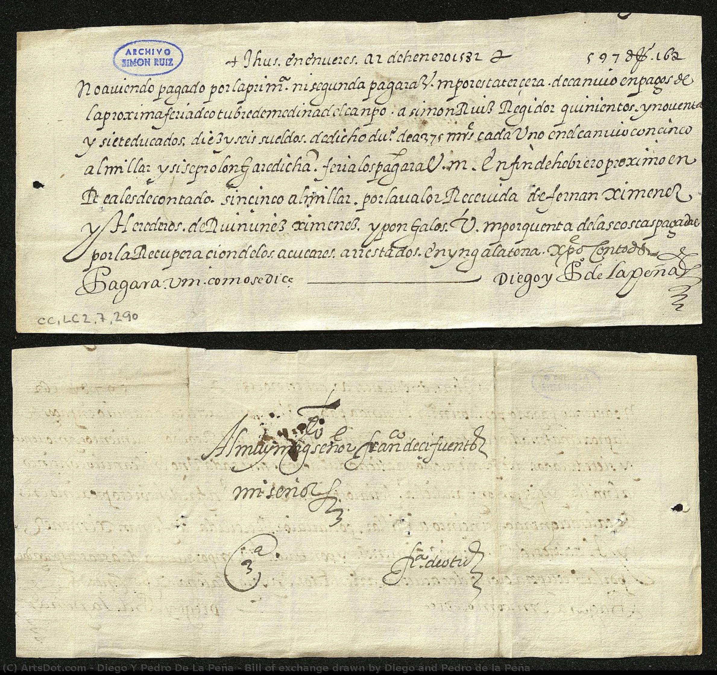 Bill Of Exchange Drawn By Diego And Pedro De La Peña — Diego Y Pedro De La Peña