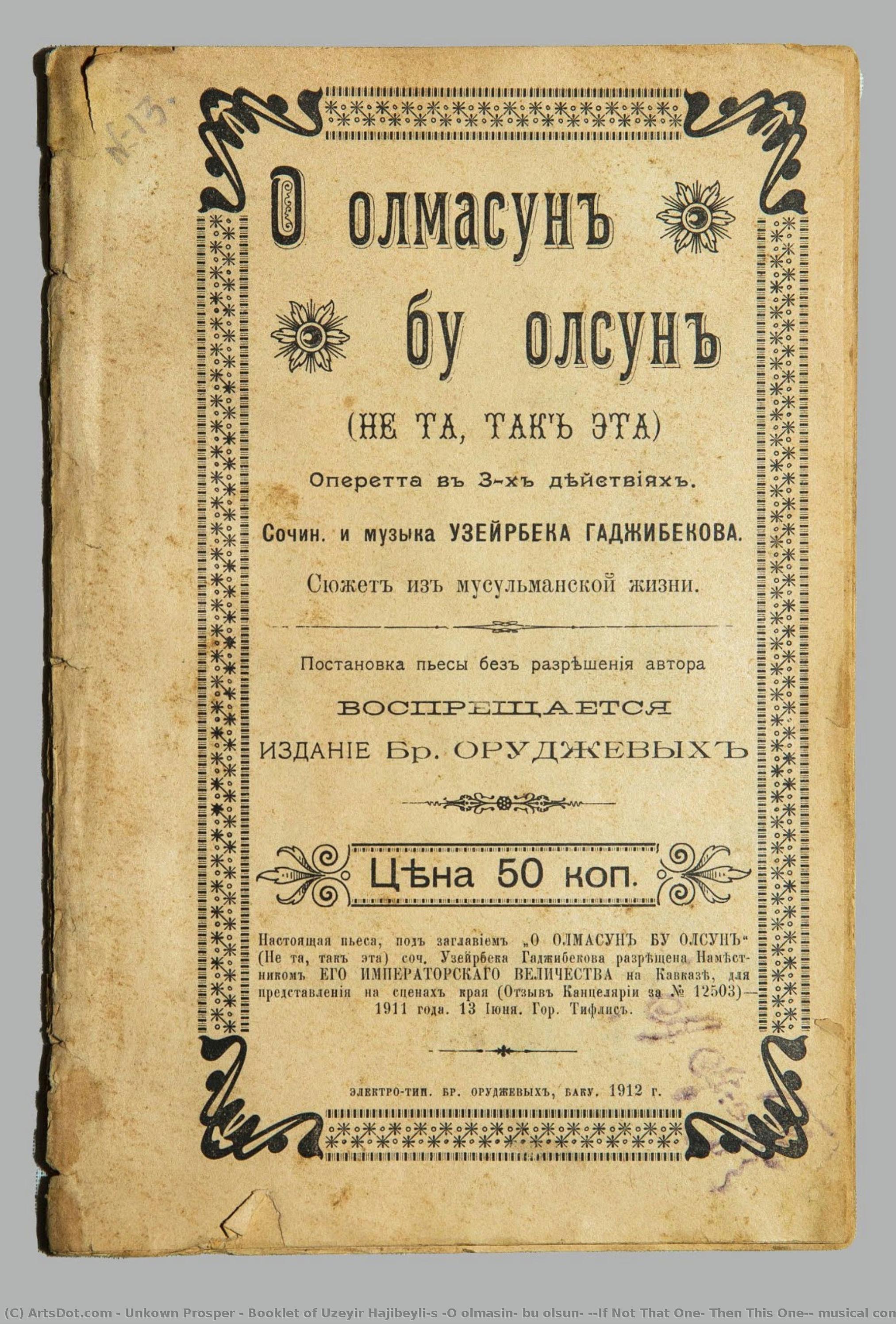 Booklet Of Uzeyir Hajibeyli’s “o Olmasin, Bu Olsun” (“if Not That One, Then This One”) Musical Comedy — Unkown Prosper