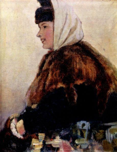 Portrait Of Young Woman In Fur Coat With Muff — Vasily Ivanovich Surikov