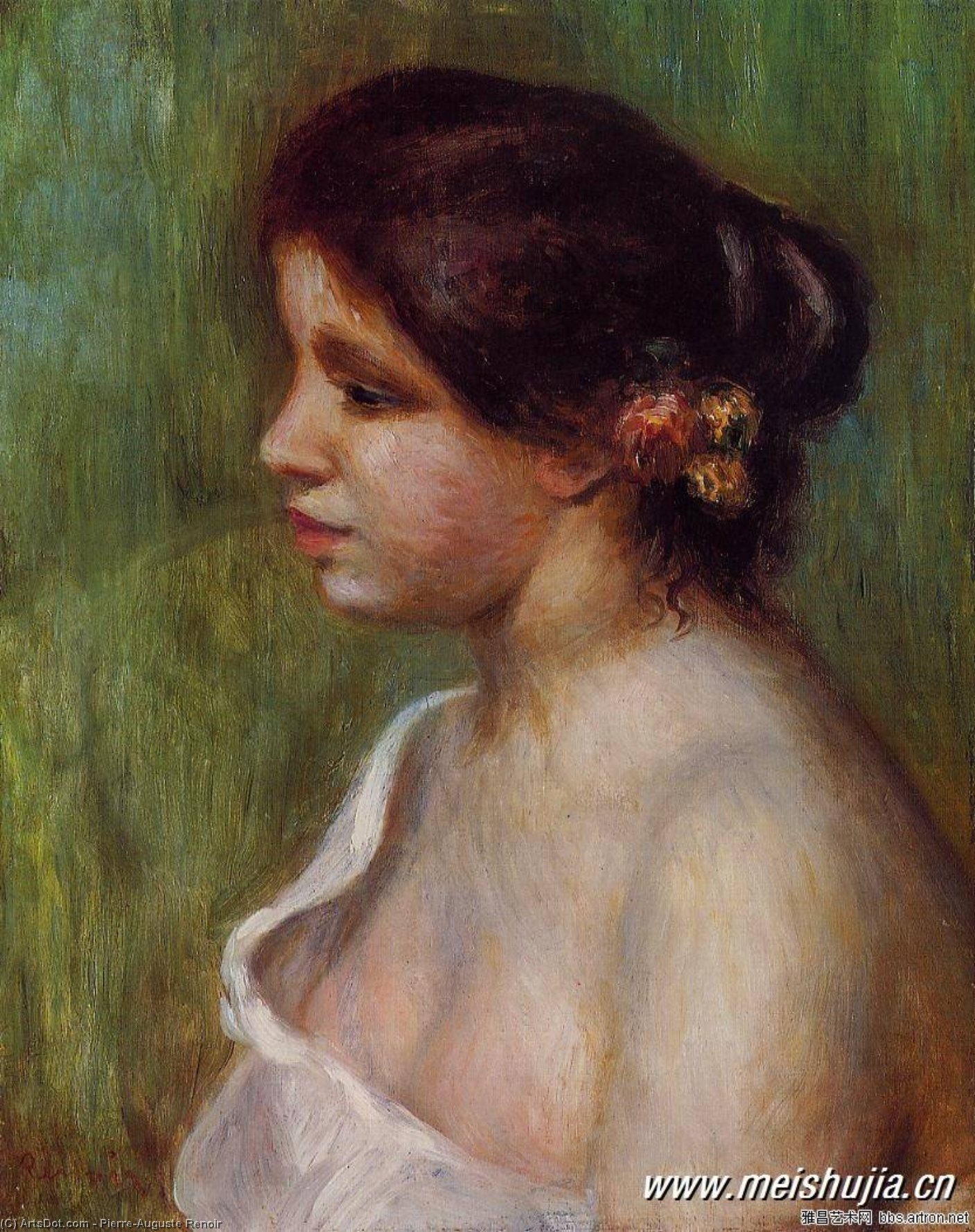 El Retrato De Una Joven Mujer Con Flor Sustentada En El Oído — Pierre-auguste Renoir