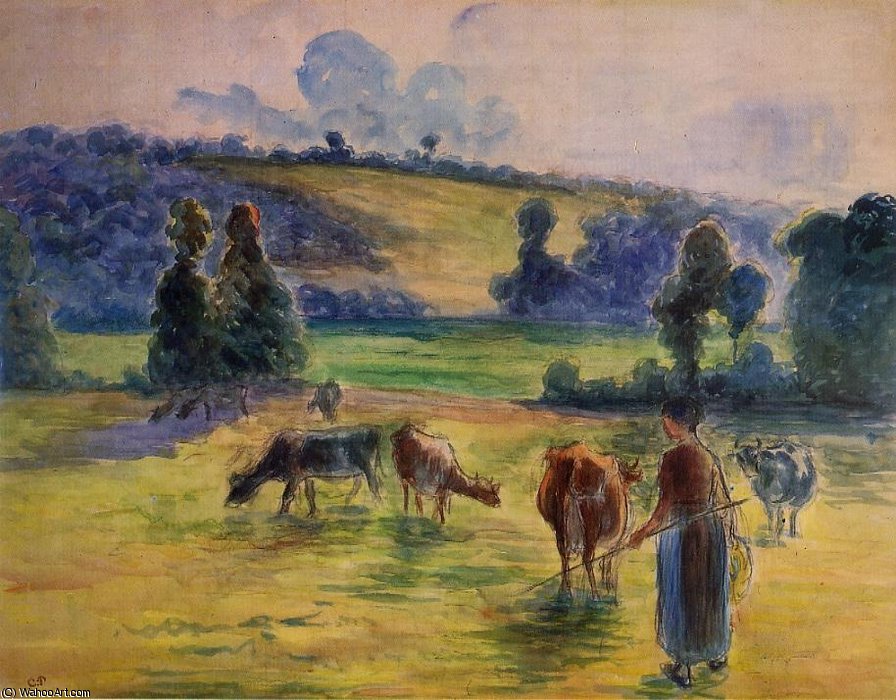 Cowherd At Eragny (study) — Camille Pissarro