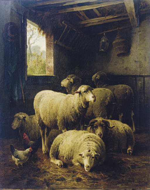 Sheep In A Barn — Cornelis Van Leemputten