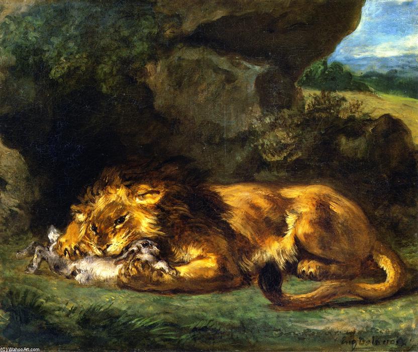 Lion Devouring A Rabbit — Эжен Делакруа