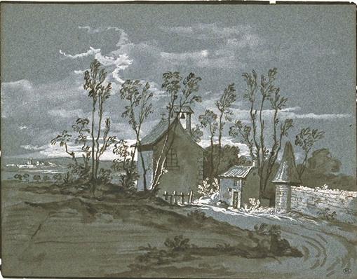 Chapel And Houses Along A Road — Jean-baptiste Oudry