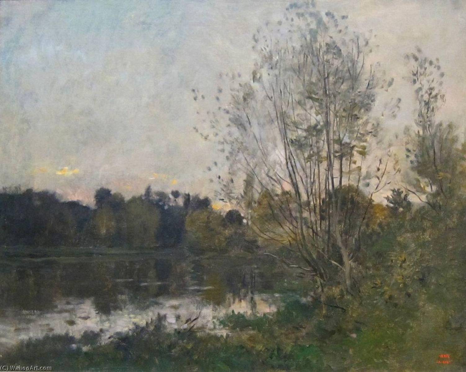 A Lake In The Woods At Dusk — Charles-françois Daubigny