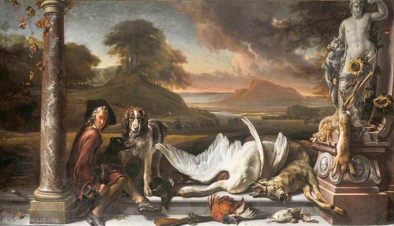 Still Life Of Dead Game In A Landscape With A Huntsman — Jan Baptist Weenix