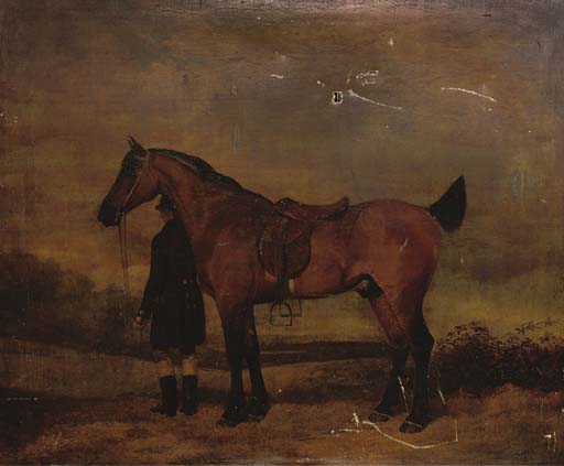 Portrait Of A Hunter And Groom, In An Extensive Landscape — Abraham Cooper