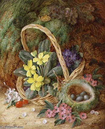 Still Life With Primroses And A Bird's Nest — Vincent Clare