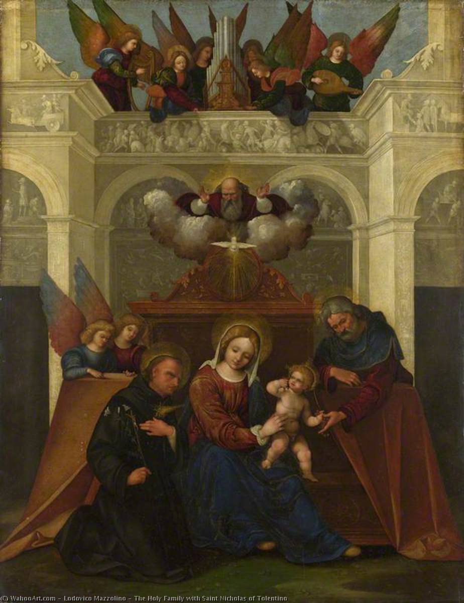 The Holy Family With Saint Nicholas Of Tolentino — Lodovico Mazzolino