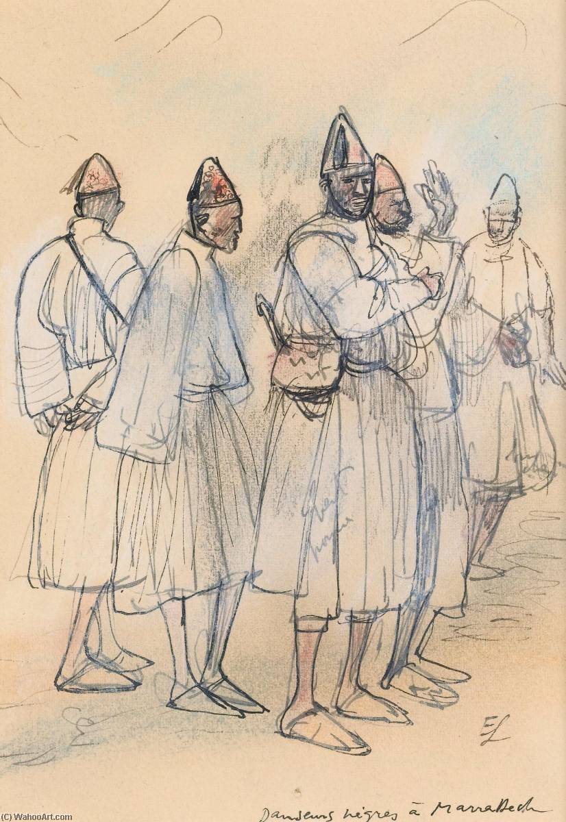 Etudes De Personnages Sur Une Place De Marché Etudes De Personnages Danseurs À Marrakech — Edouard Léon Louis Legrand