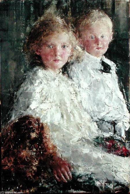 Portrait Of Elizabeth ^ Charles Williamson With Their Pet Dog — Antonio Mancini