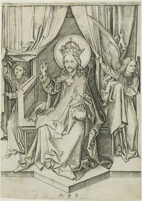 Chirst Enthroned With Two Angels — Martin Schongauer