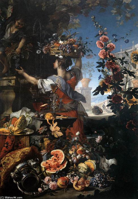 Flowers, Fruit With A Woman Picking Grapes — Christian Berentz