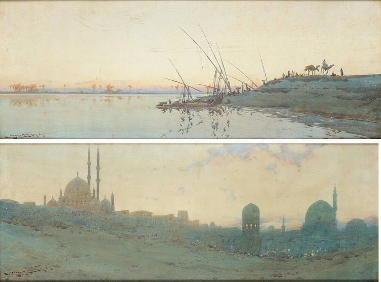 An Egyptian Silhouette - Cairo-citadel From The Desert — Augustus Osborne Lamplough