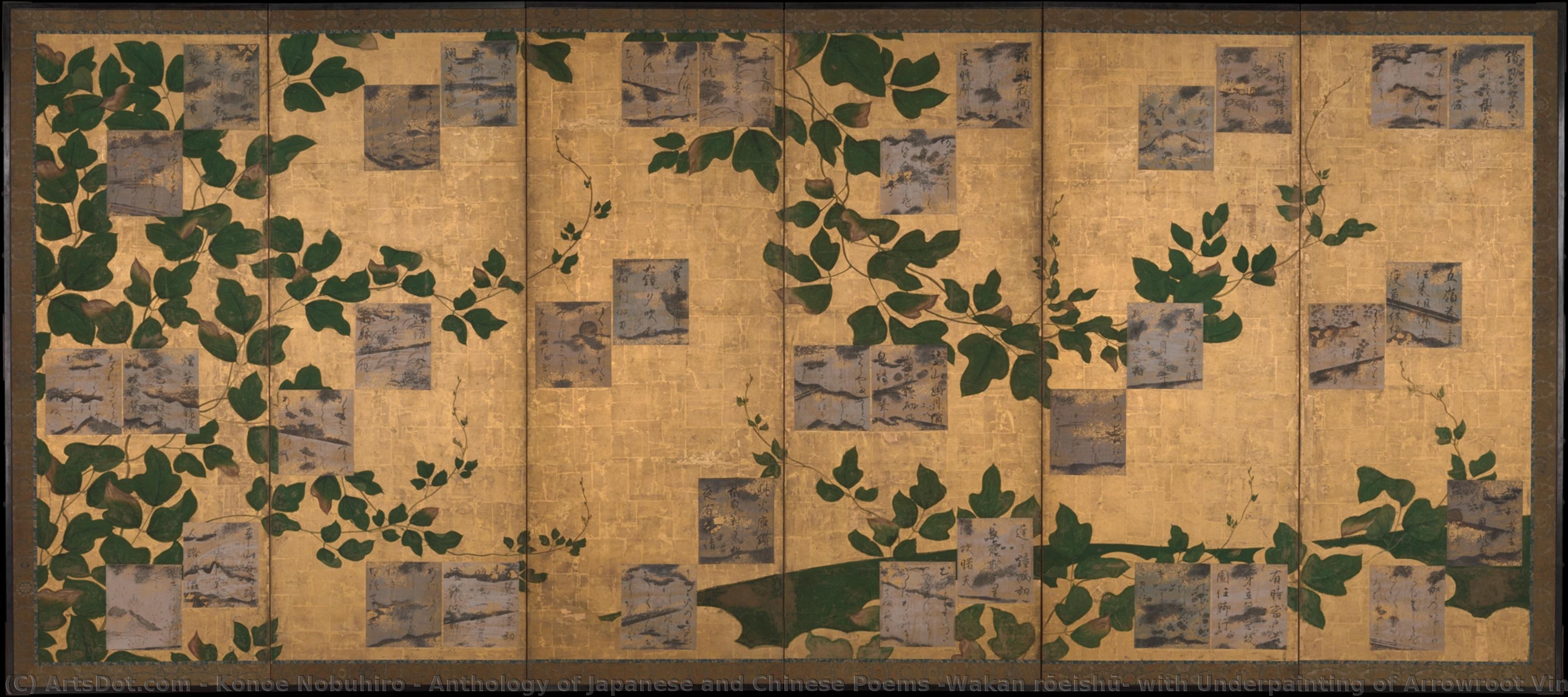 Anthology Of Japanese And Chinese Poems (wakan Rōeishū) With Underpainting Of Arrowroot Vines — Konoe Nobuhiro