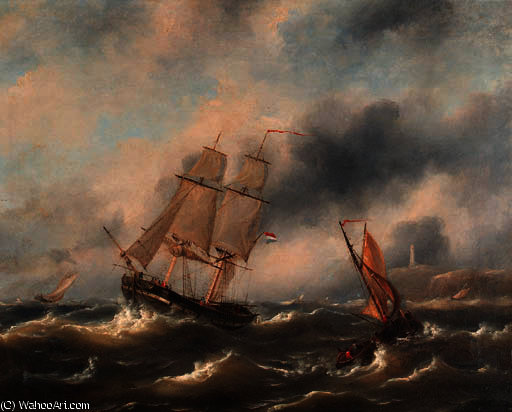 A Dutch Trading Schooner In A Storm — Govert Van Emmerik
