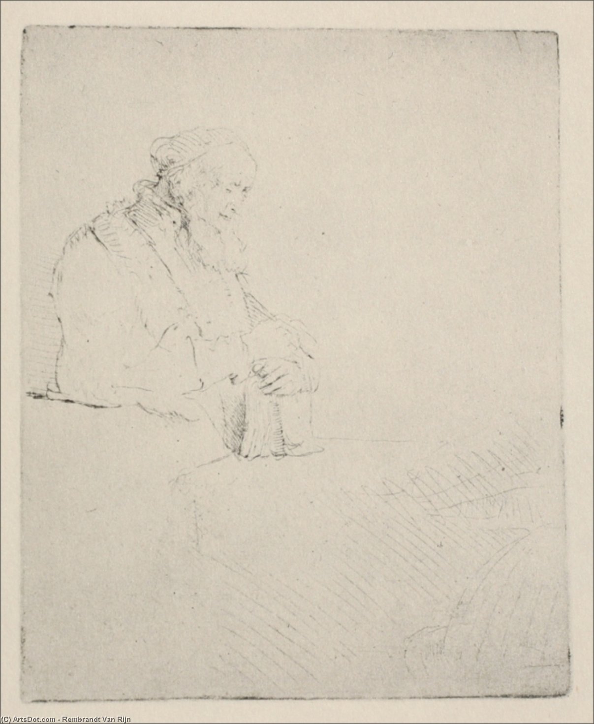 An Old Man Resting His Hands Upon A Book — Rembrandt Van Rijn