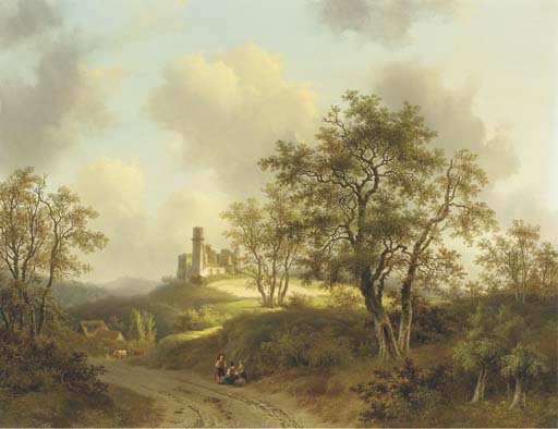 Figures Resting On A Country Road In A Wooded Landscape — Willem De Klerk