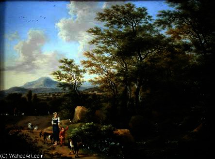 Landscape With Peasants And Goats — Willem De Heusch