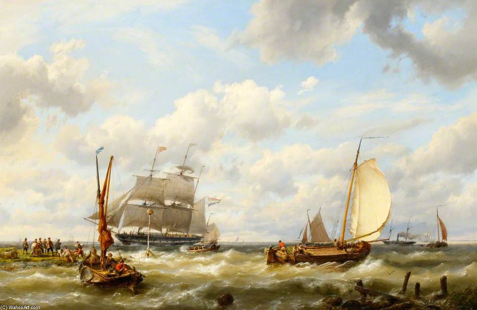 Sailing Ships And A Paddle Steamer Offshore — Hermanus Koekkoek (the Elder)