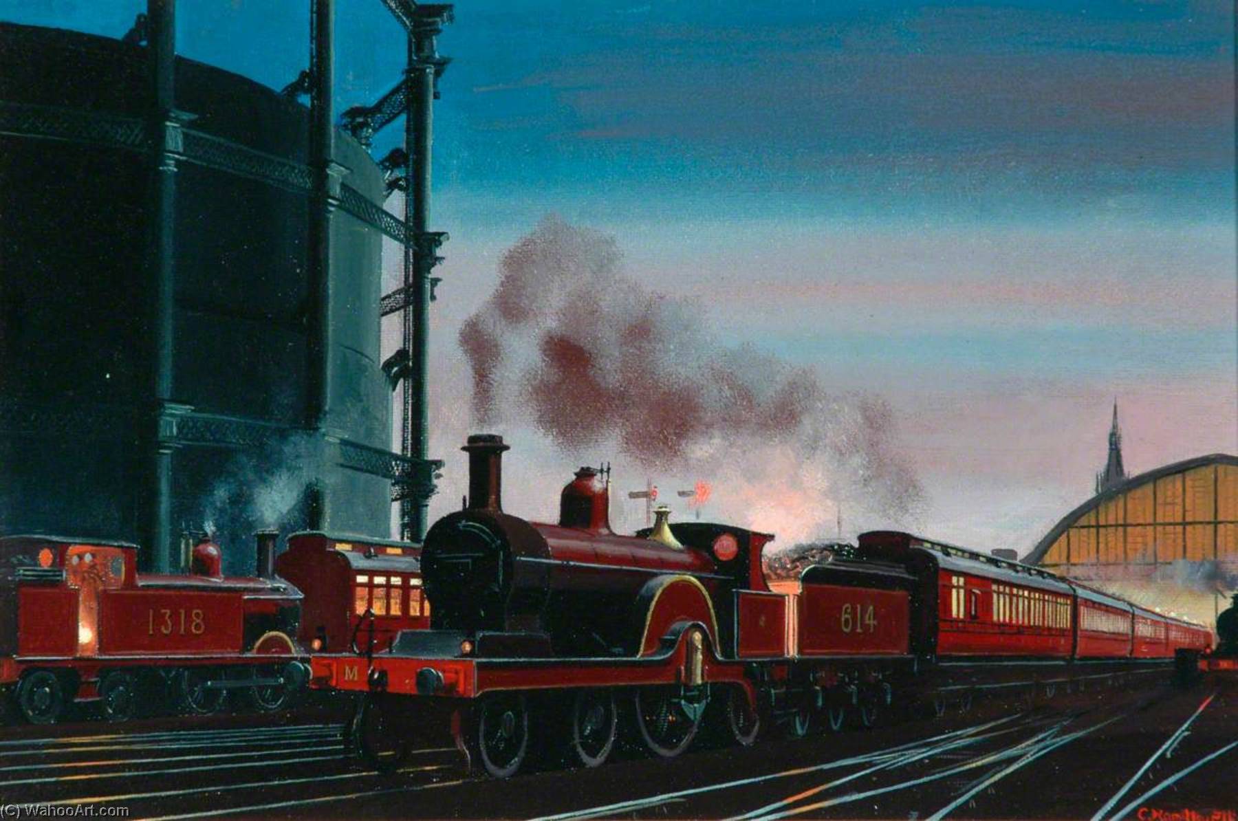 Midland Railway 4–2–2 Locomotive No.614 Hauling Passenger Train Out Of St Pancras Station — Cuthbert Hamilton Ellis