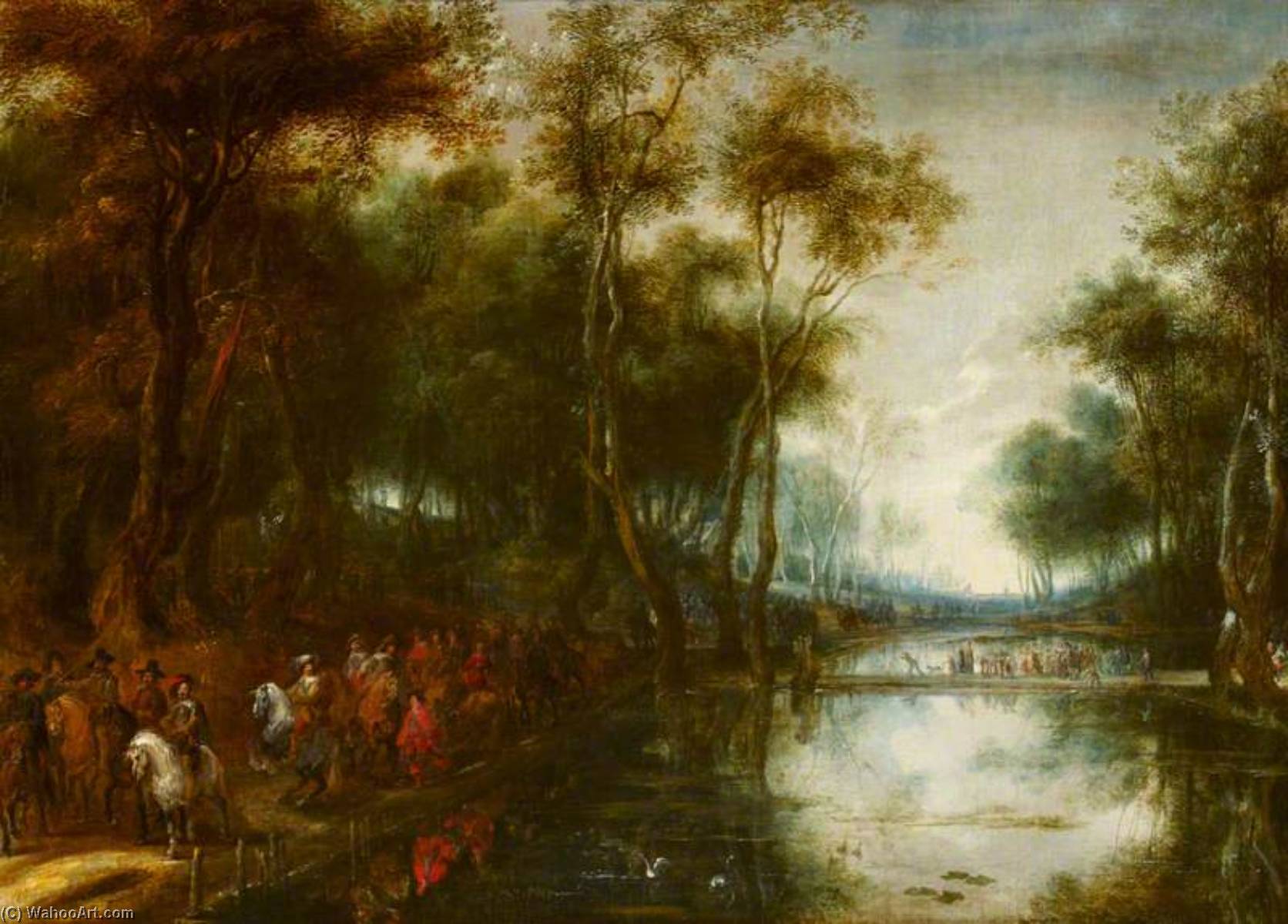 A Procession Of Cavalry Passing Through A Wood Beside Fishponds — Lucas Van Uden