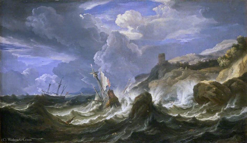 A Ship Wrecked In A Storm Off A Rocky Coast — Pieter The Younger Mulier
