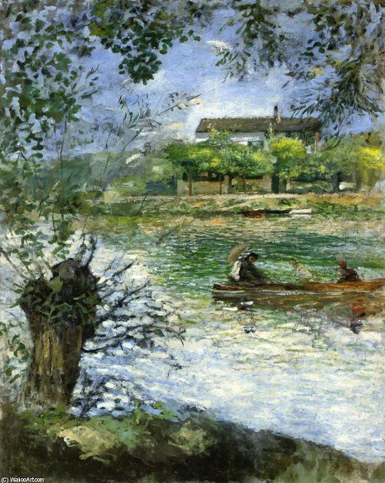 Willows And Figures In A Boat — Pierre-auguste Renoir