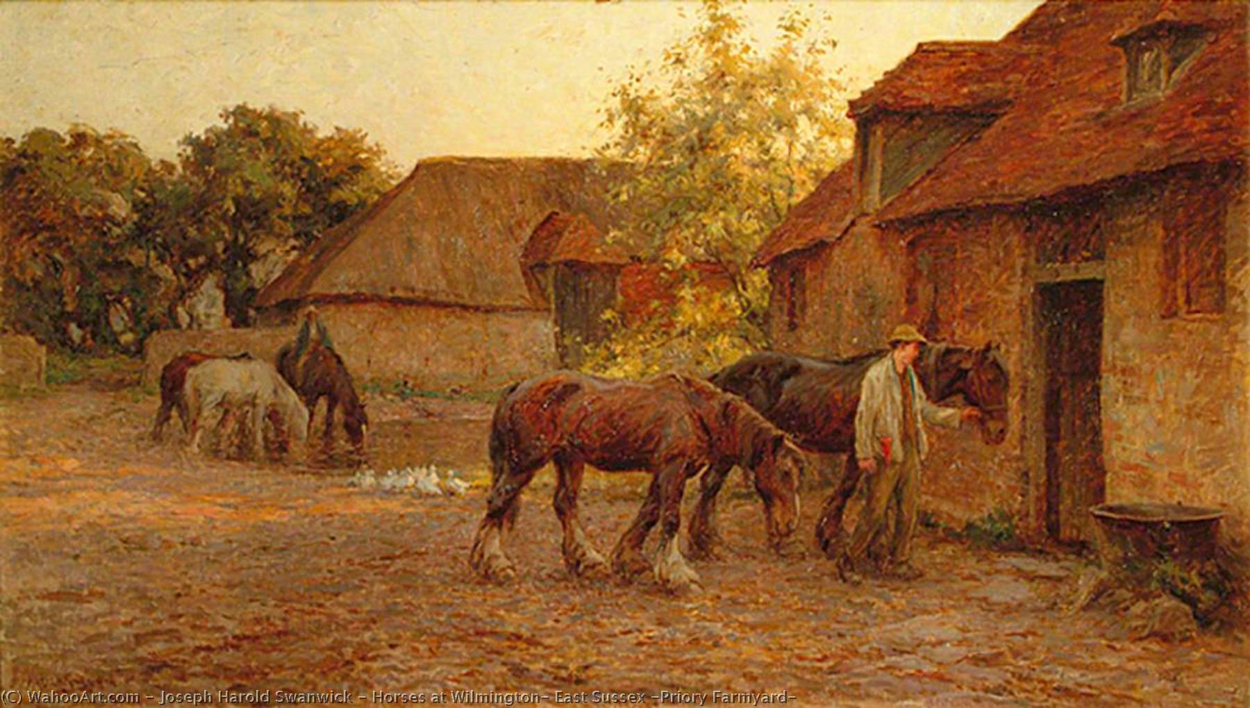 Horses At Wilmington, East Sussex (priory Farmyard) — Joseph Harold Swanwick