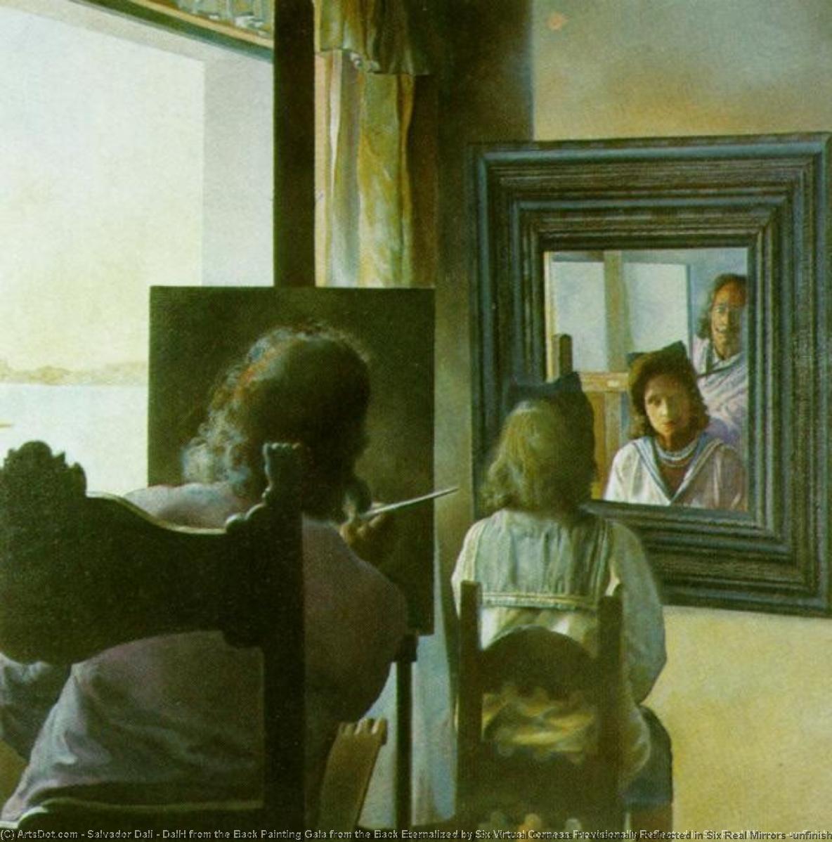 Dalh From The Back Painting Gala From The Back Eternalized By Six Virtual Corneas Provisionally Reflected In Six Real Mirrors (unfinished), Circa 1972-73 — Сальвадор Дали