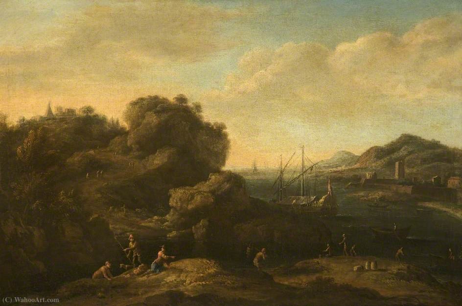 A Rocky Mediterranean Coast With Peasants And A Galley — Jacob De Heusch