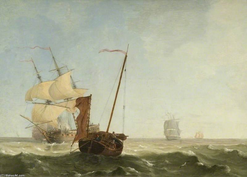 Sea Piece With War Vessels — Charles Martin Powell