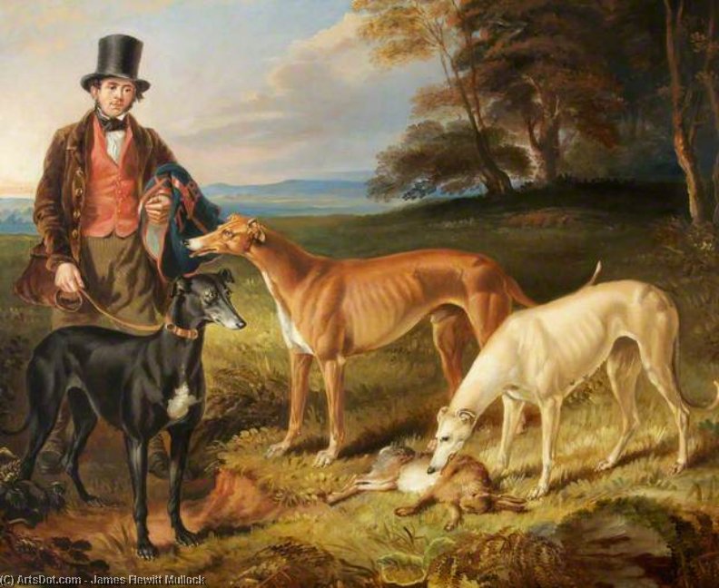 Thomas Harris, Kennel-man To Tom Llewelyn Brewer, With Greyhounds — James Flewitt Mullock