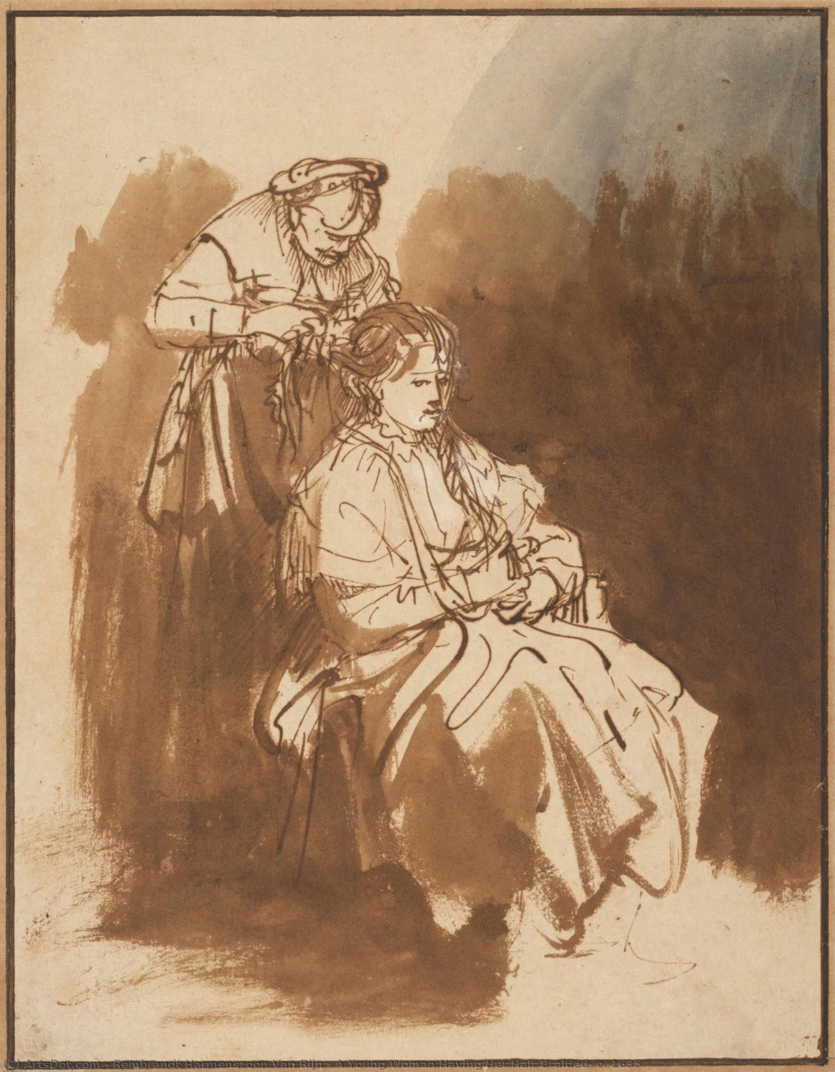 A Young Woman Having Her Hair Braided, C. 1635 — Rembrandt Van Rijn