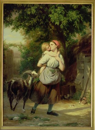 A Mother And Child With A Goat — Fritz Zuber Buhler