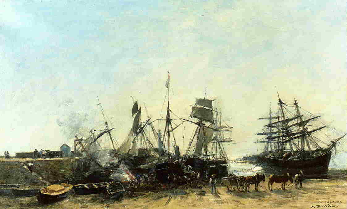 Portrieux, The Port At Low Tide, Unloading Fish — Eugène Louis Boudin