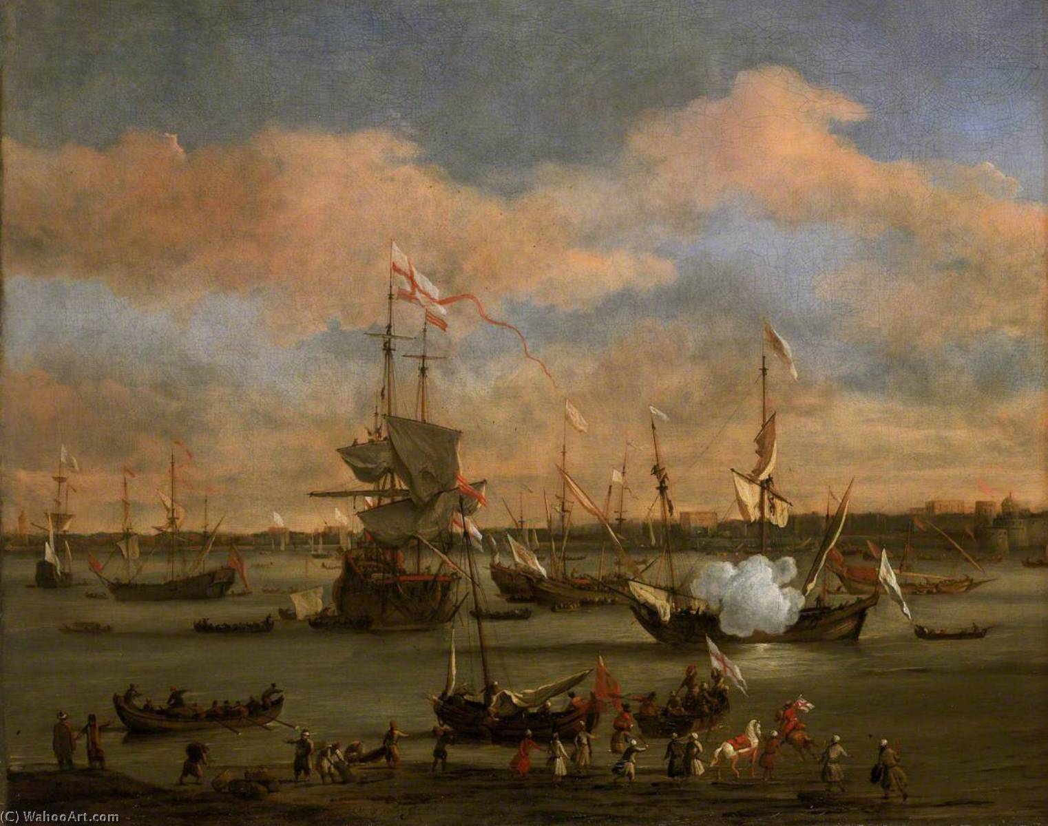 An English Merchant Ship In A Mediterranean Harbour In A Light Breeze With Many Other Vessels — Willem Van De Velde The Elder