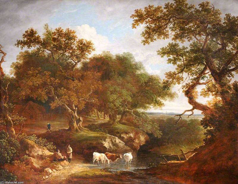 Landscape With Cattle Watering And Rustics — Thomas Barker