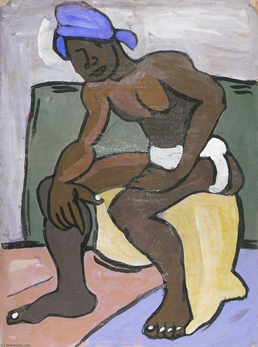 Seated Male Model With Blue Turban — William H. Johnson