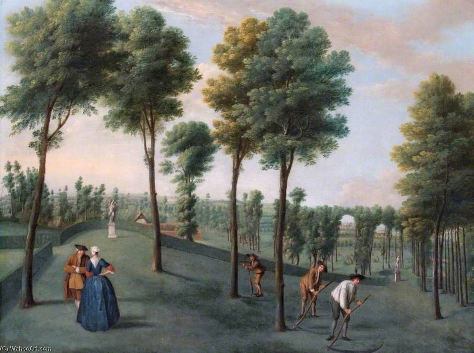 The North West Woodlands With Gardeners Scything, Hartwell House, Buckinghamshire — Balthasar Nebot