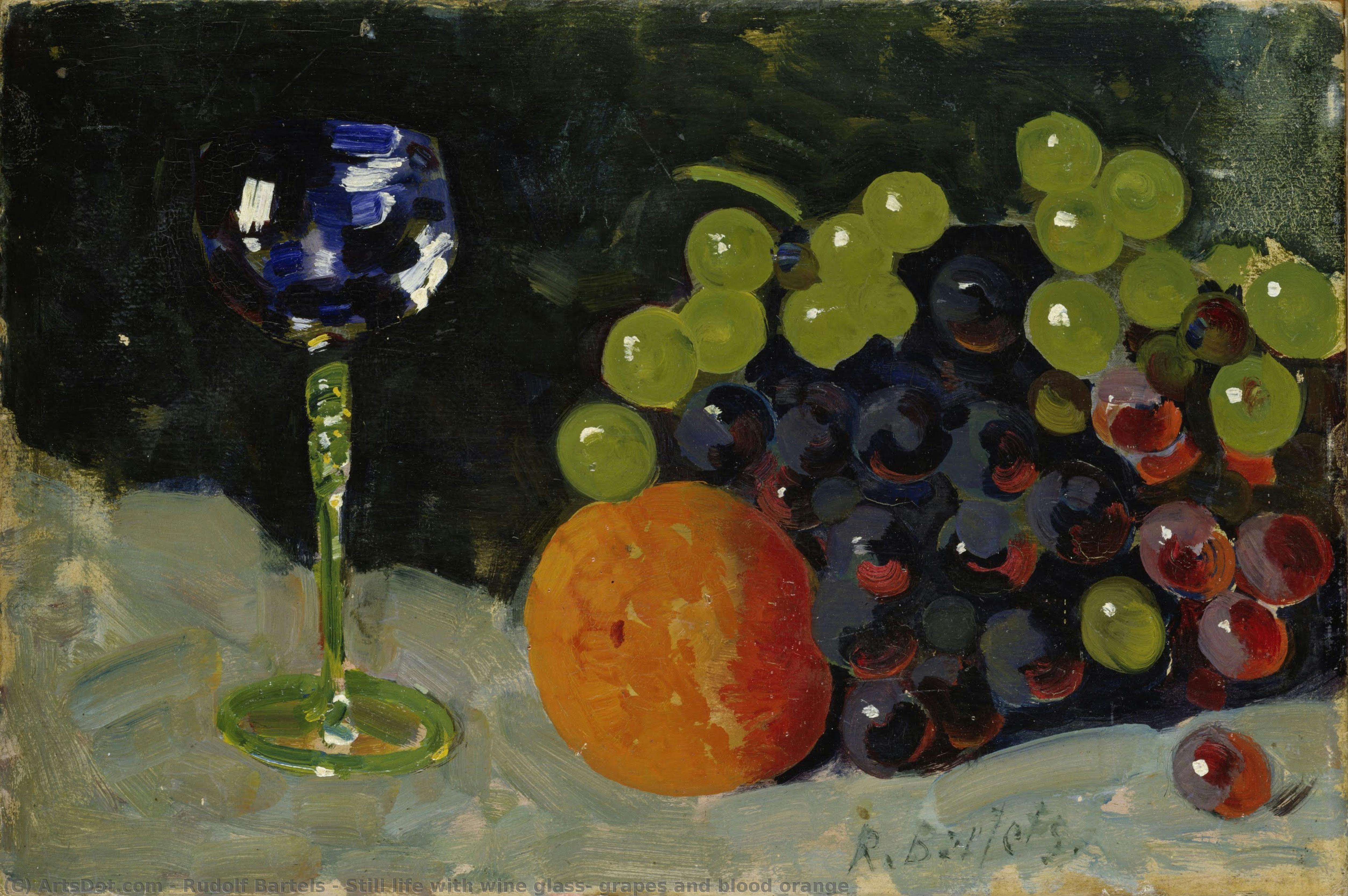 Still Life With Wine Glass, Grapes And Blood Orange — Rudolf Bartels