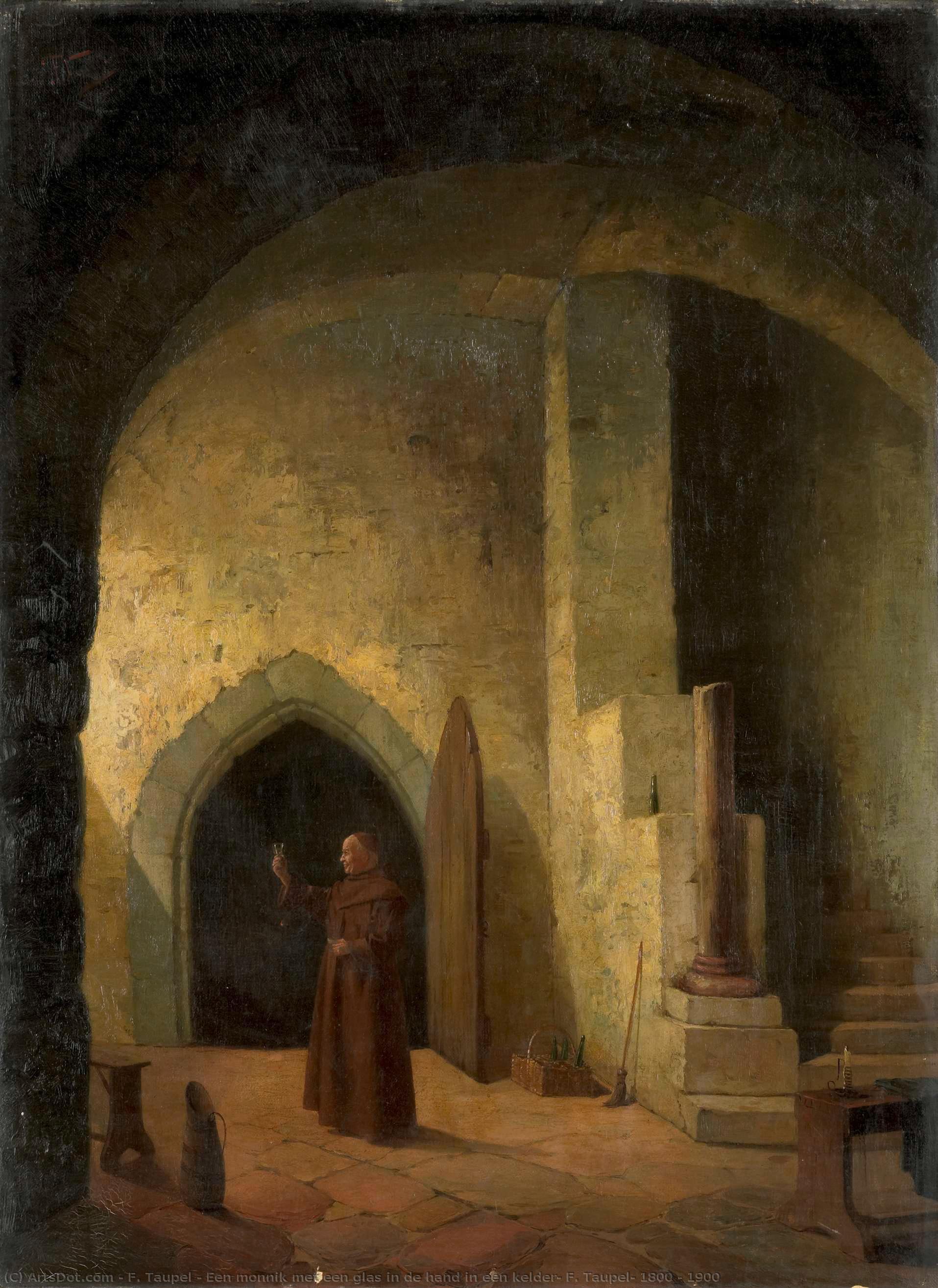 Een Monnik Met Een Glas In De Hand In Een Kelder, F. Taupel, 1800 - 1900 — F. Taupel