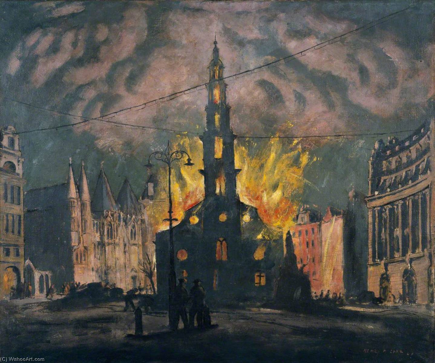St Clement Dane's Church On Fire After Being Bombed — Henry Marvell Carr